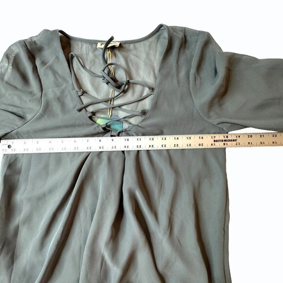 Show Me Your Mumu Womens S Lace-Up Blouse Gray Sheer Chiffon Romantic Flowy - Picture 7 of 11